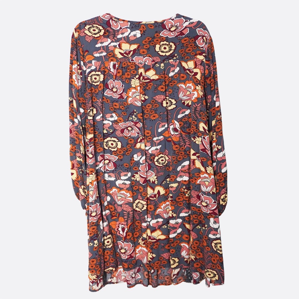 Boho Crochet Trim 100% Viscose XXL 2X Slate Teal Orange Floral Mini Dress - Picture 3 of 10